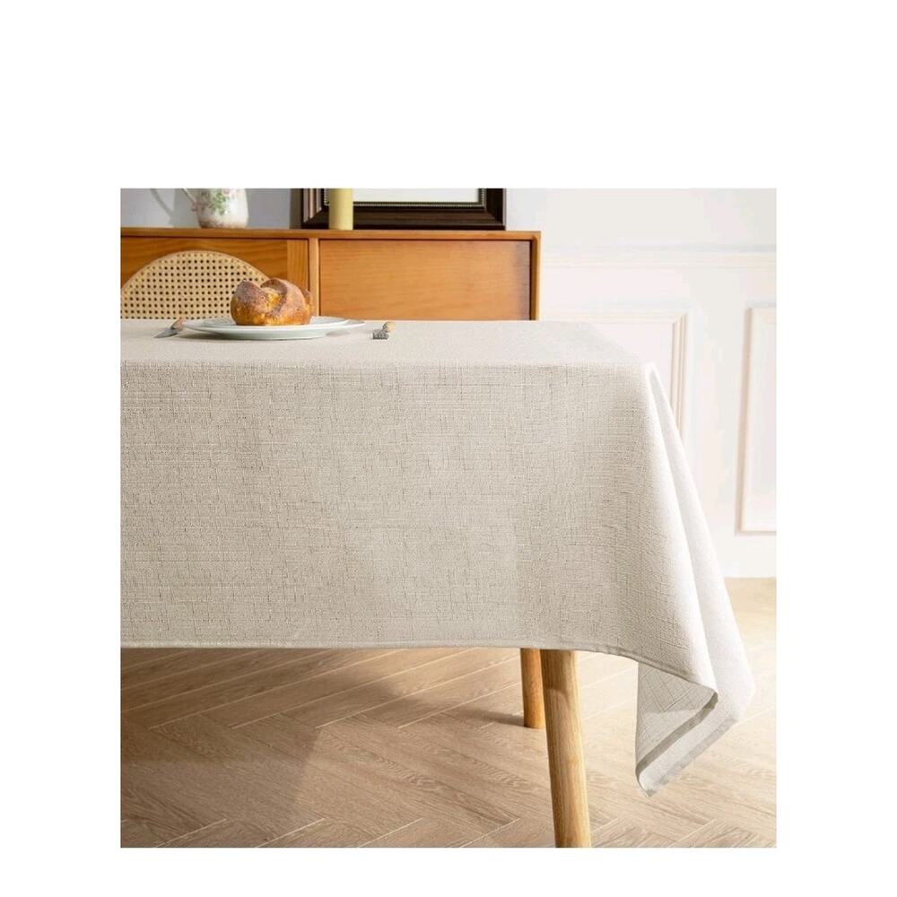 MikiUp 2 Pack Faux Linen Tablecloth Ivory Slubby Textured Weave 60x60